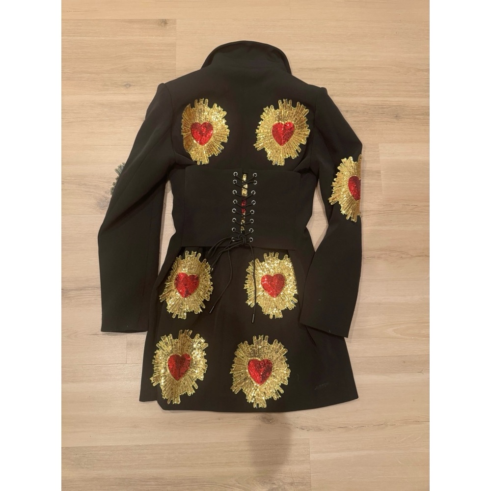 AKIRA Black Blazer with Gold and Red Sequin Hearts - Picture 2 of 5